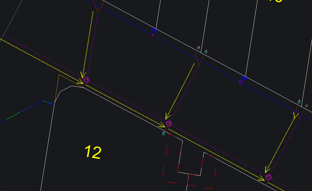 Illustration of fall direction arrows previewed across selected surface objects