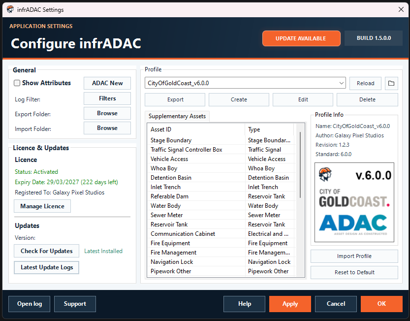 Refreshed infrADAC settings window
