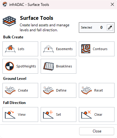 Illustration of the infrADAC Surface Tools workspace beside selected CAD geometry