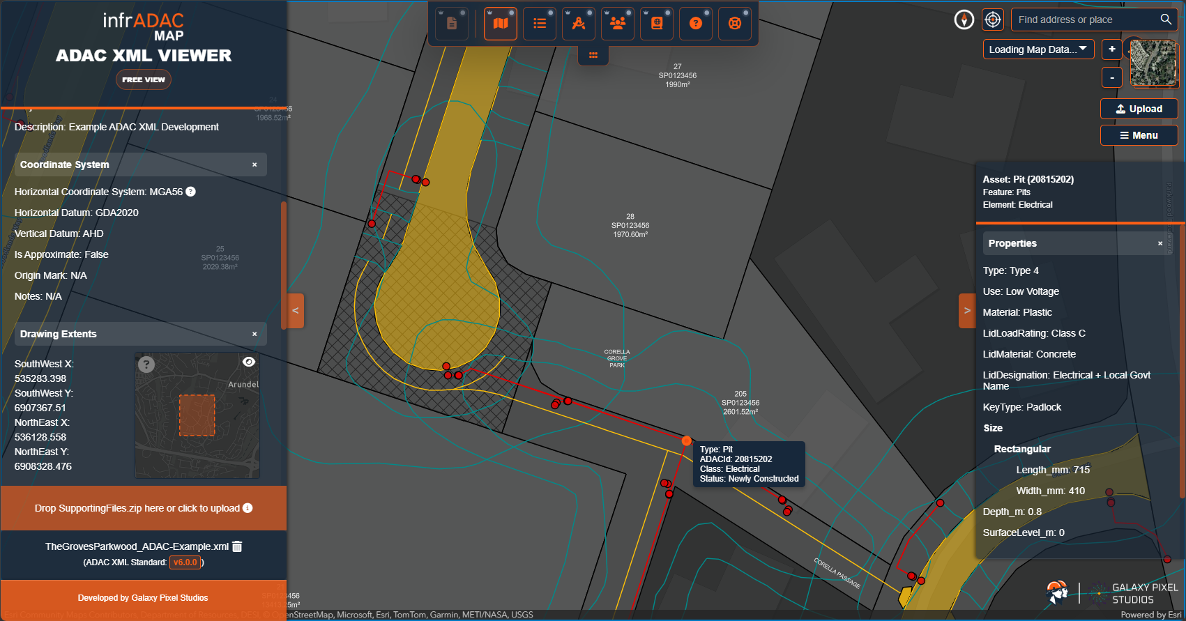 An ADAC XML project being reviewed in infrADAC Map